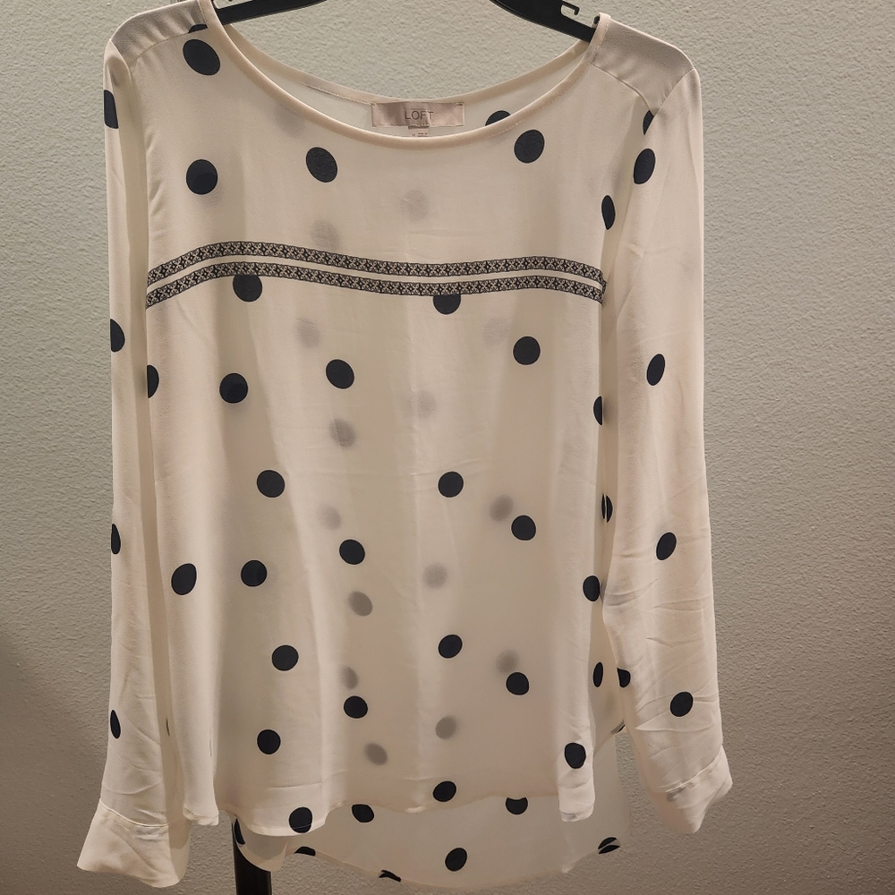 LOFT, Cream and Navy Blouse, Size M